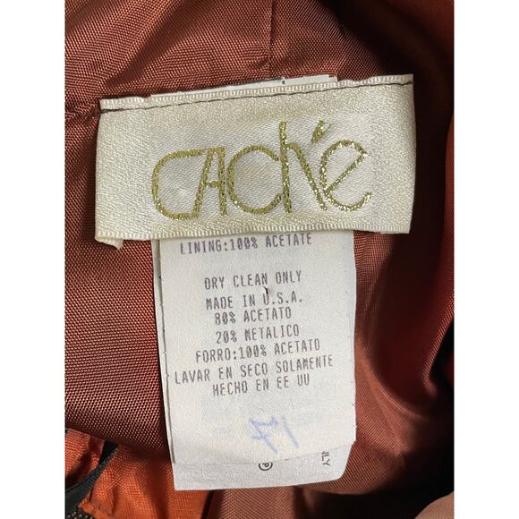 Cache Vintage Bronze Sparkle Square Neckline Party Dress w Scarf 3/4 - Picture 10 of 12